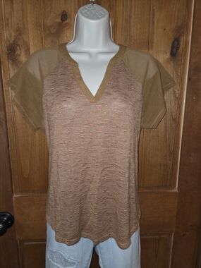 Maurices Brown Textured V-Neck Short Sleeve Knit Top